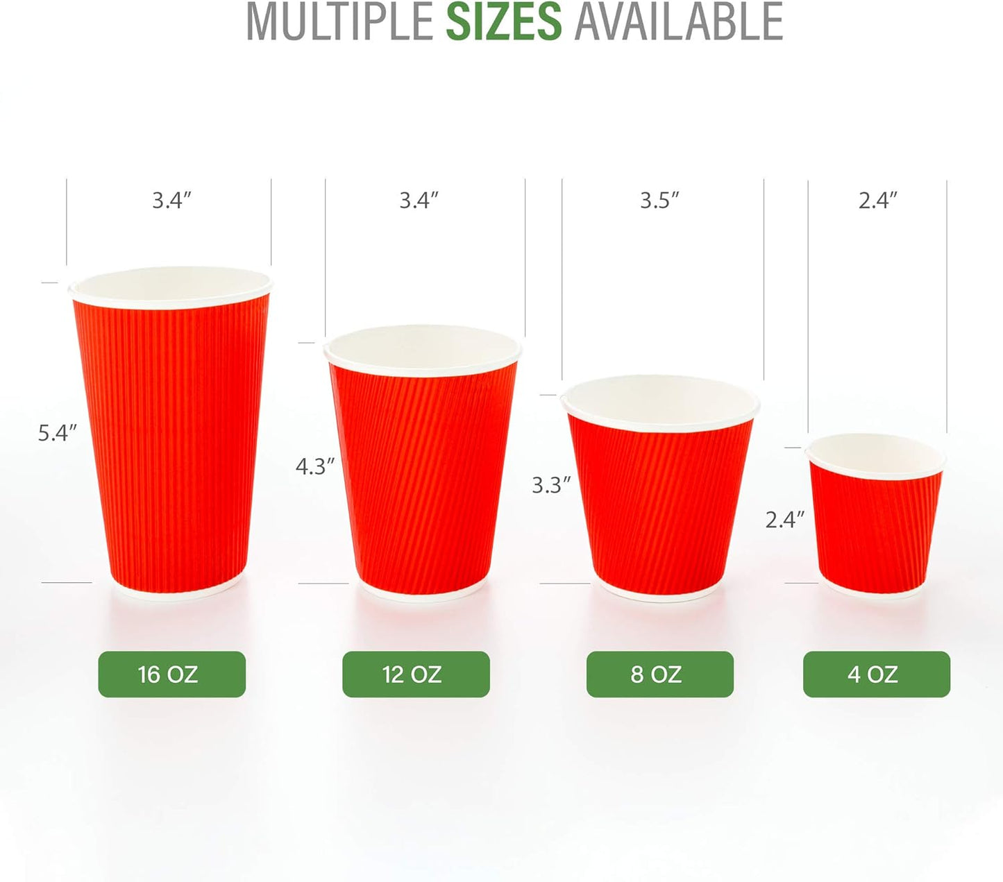 Restaurantware 8 Ounce Double Wall Disposable Coffee Cups, 500 Insulated Red Paper Tumblers with Ripple Wall Design, Lids Sold Separately for Hot Drinks like Tea, Hot Chocolate, and More