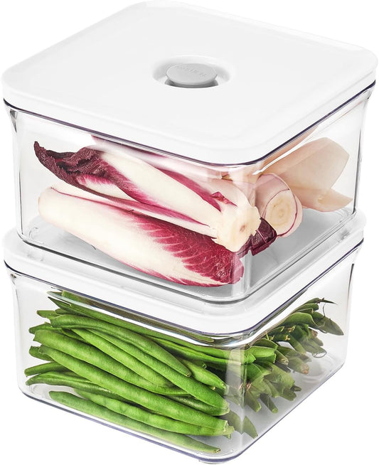 VAKUEN Premium Airtight Food Storage Containers, Square 2PC/Set(1.48qt/1.5Lx2pcs), Smart One-Click Seal Lid, No Hinges, 100% Leak Proof, BPA-FREE, Dishwasher, Freezer & Microwave Safe