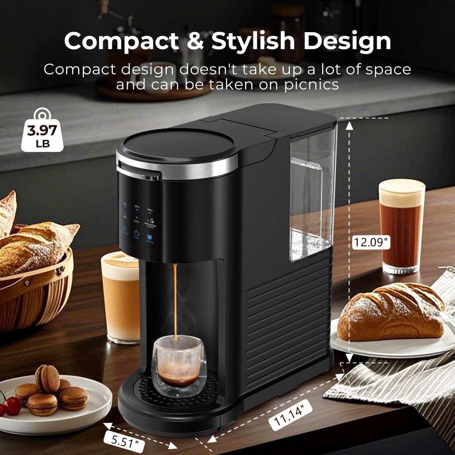 Single Serve Coffee Maker K Cup 2 in 1 Coffee Machine with Ground Coffee & Pods Coffee, 6 to 14 Oz Brew Sizes,Mini One Cup Drip Coffee Maker with Auto Cleaning & Shut Off, Black