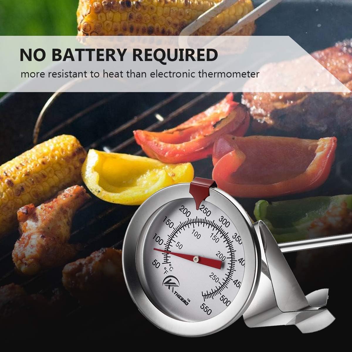 KT THERMO Deep Fry Thermometer with Instant Read,Oil Thermometer(2-Pack),12” Stainless Steel Stem Meat Cooking Thermometer,Best for Turkey,BBQ,Gril