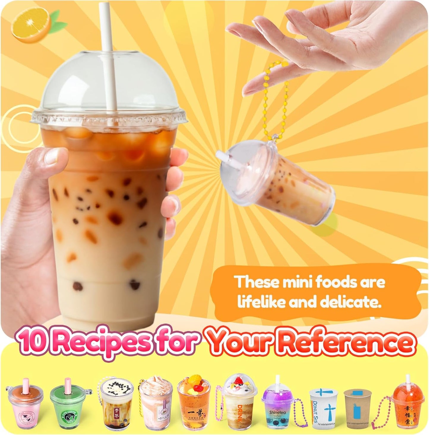 Miniature Cafe & Boba Tea Slime Making Kit for Girls Ages 8-12, 53PCS Mini Coffee & Bubble Tea Dessert Cup, DIY Pretend Play Food Set, Kitchen Toys, Birthday Party Gift for Kids 6 7 9 10 11