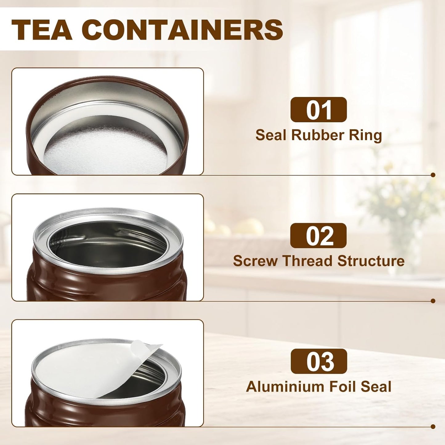 uxcell 2Pcs Round Tea Canisters, 4" x 4" Airtight Metal Tea Containers for Loose Tea, Coffee Beans, Spices - Durable, Compact, and Stylish Storage Tea Tin (Brown)