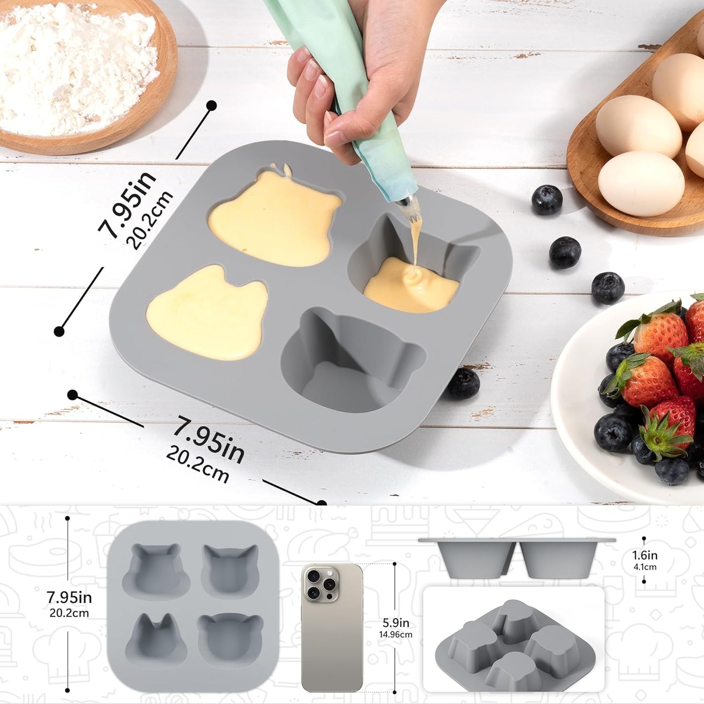 Li&Zhao Silicone Muffin Pans for Baking - 2 PCS Thick Silicone Cupcake Pan Animal Silicone Egg Bite Molds Silicone Muffin Cups Mini Cupcake Pans for Making Muffin Cakes,Tart,Festival