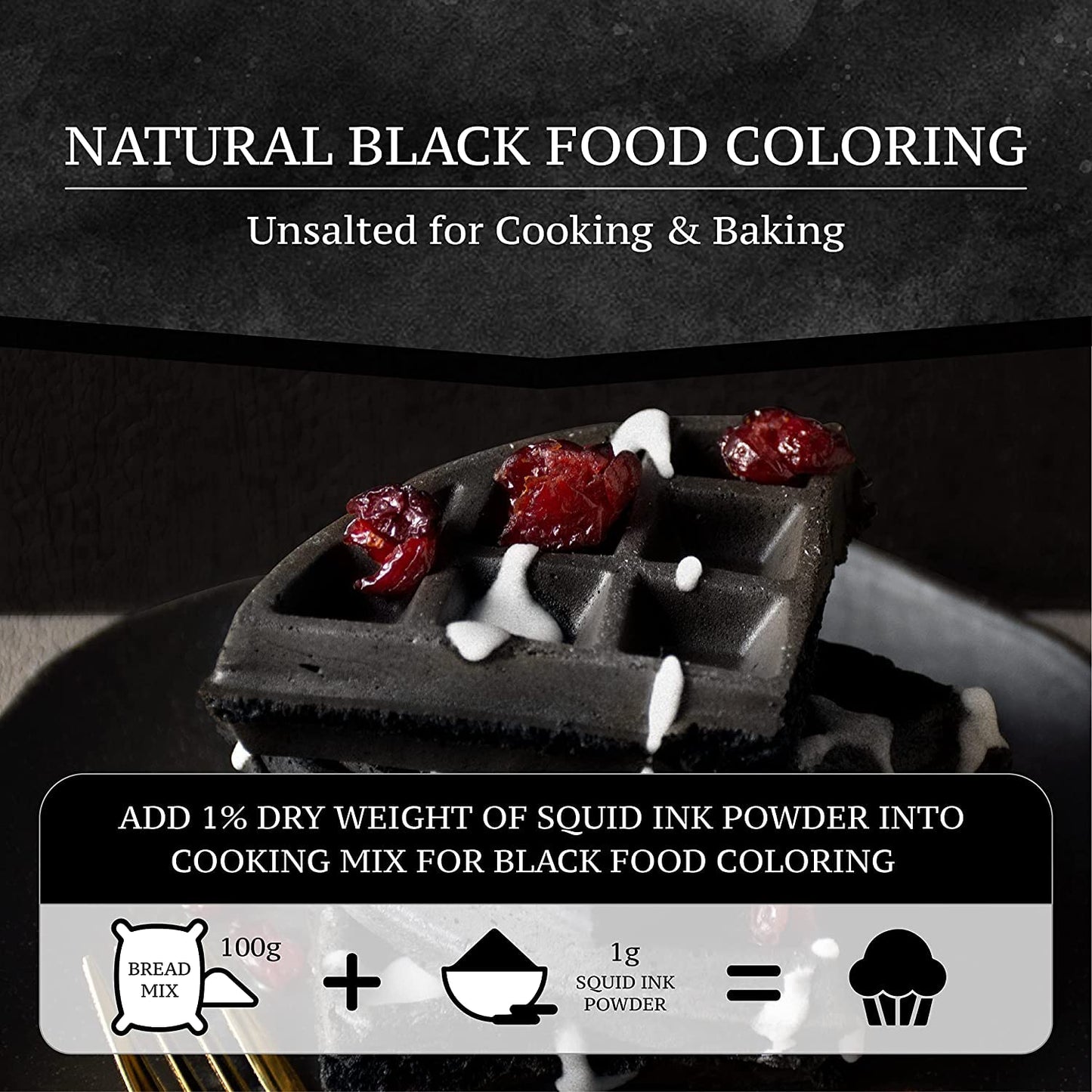 Black Hut Squid Ink Powder, Food Coloring for Rice Noodles Pasta Spaghetti Risotto, Nero Di Seppia, Tinta de Sepia, Halal Certificate, Contains Molluscs, 1.76oz / 50g (Pack of 1)