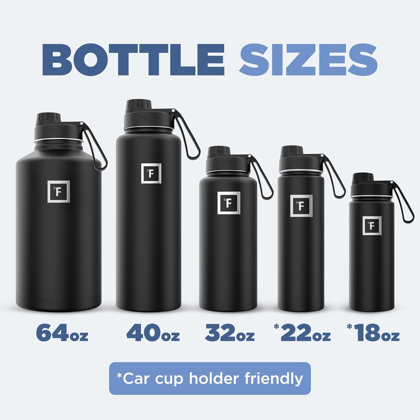 IRON °FLASK Camping & Hiking Hydration Flask with 3 Lids - Stainless Steel, Double Walled & Vacuum Insulated Water Bottle - Leak Proof & BPA Free (Dark Night, Spout - 22 oz)