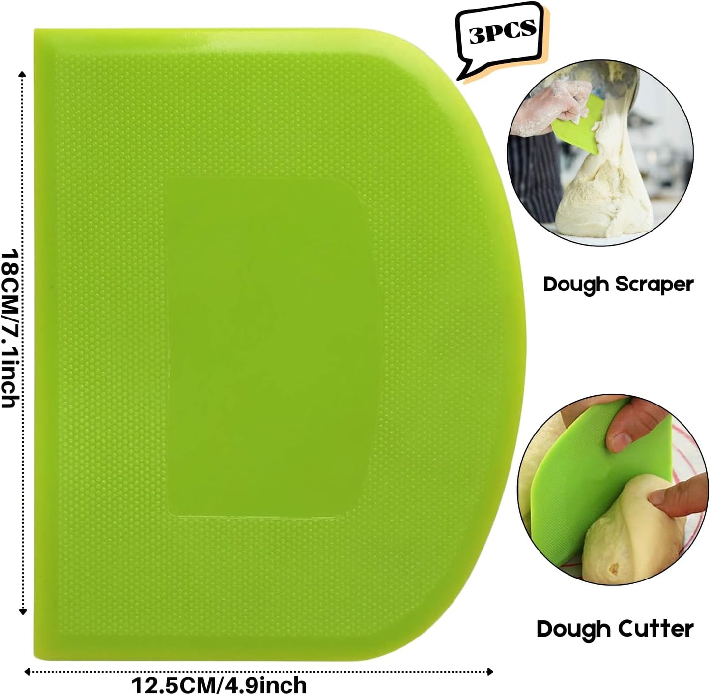 SURDOCA Dough Scraper Bench Scraper - 3P 7.1x4.9" Plastic Flexible Bowl Scraper, Sharp Edge & Angles Cake Scraper. Non-Slip Bakeware Decorating Tools Sculpting & Modeling Tools - Blue+White+Pink