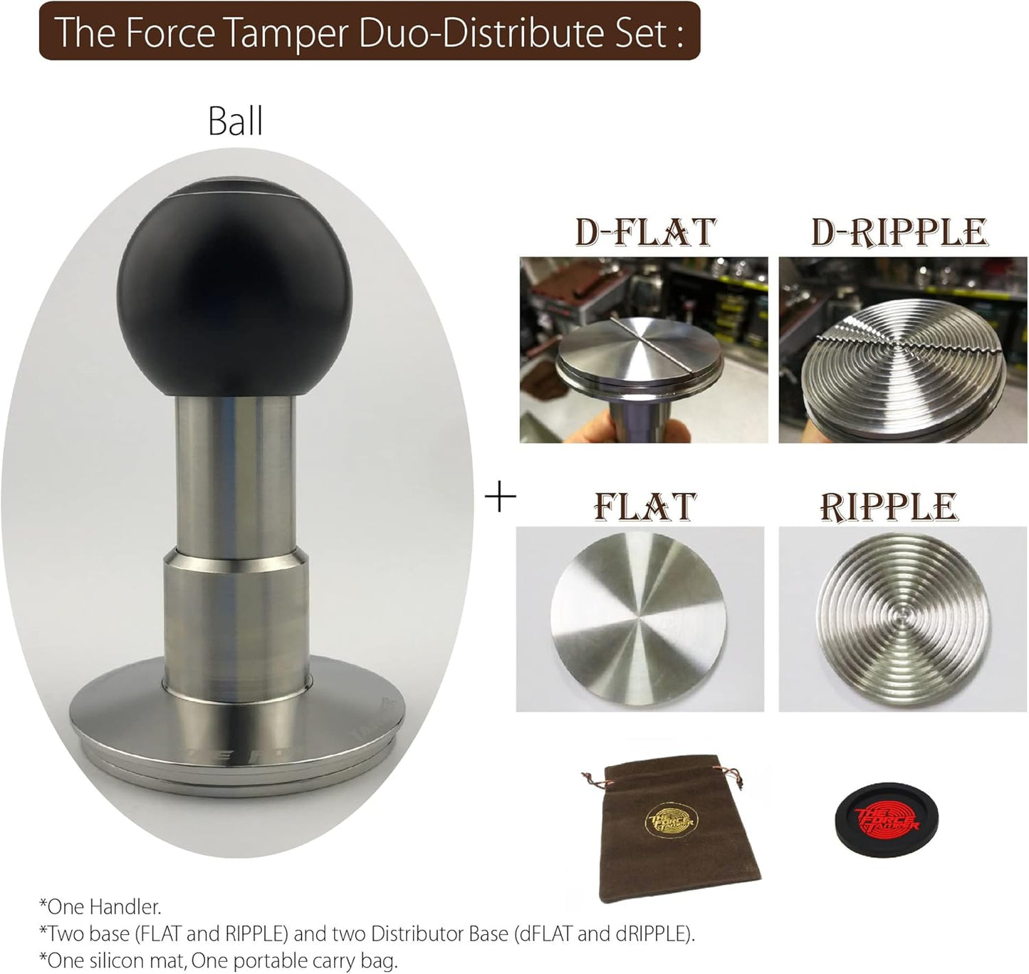 The Force Tamper Automatic Impact Coffee Tamper Adjustable Const Pressure and Autoleveling Duo-Distribute Set New (Ball, 58.35mm)