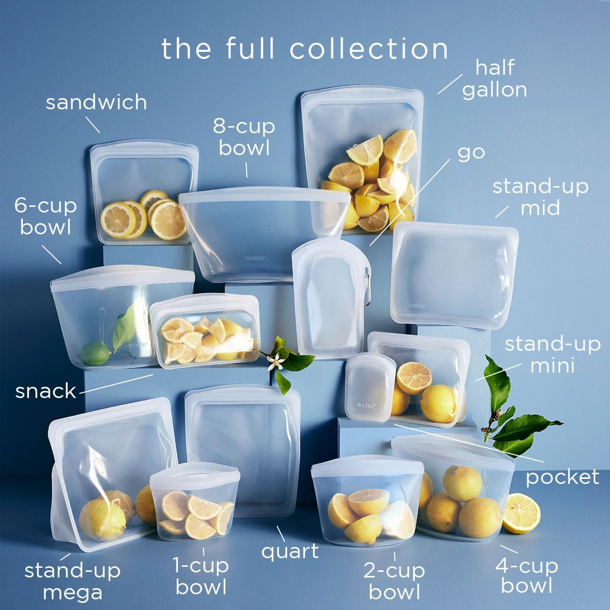 Stasher Premium Silicone Reusable Food Storage Bags, 3-Pack, Clear, Multi-Use Food Storage Bags, Lunch Bag, Travel Containers, BPA Free, Leak-free, Dishwasher-Safe, Eco-friendly