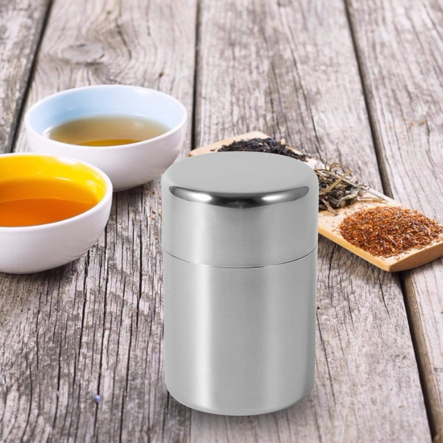 Tea Canister, Stainless Steel Tea Tins, Textured Tea/Coffee/Sugar Canisters, Canister Home Kitchen Canisters for Tea Coffee Sugar Storage(s)
