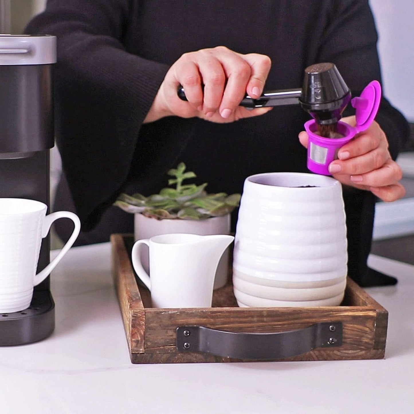 2-Item Bundle: 4-Pack Cafe Save 1-Stream Reusable K Cup Coffee Filters + EZ-Scoop 2 Tbsp Scoop with Integrated Funnel, Refillable Pod Capsule For Use with Keurig & Select Single Cup Coffee Maker