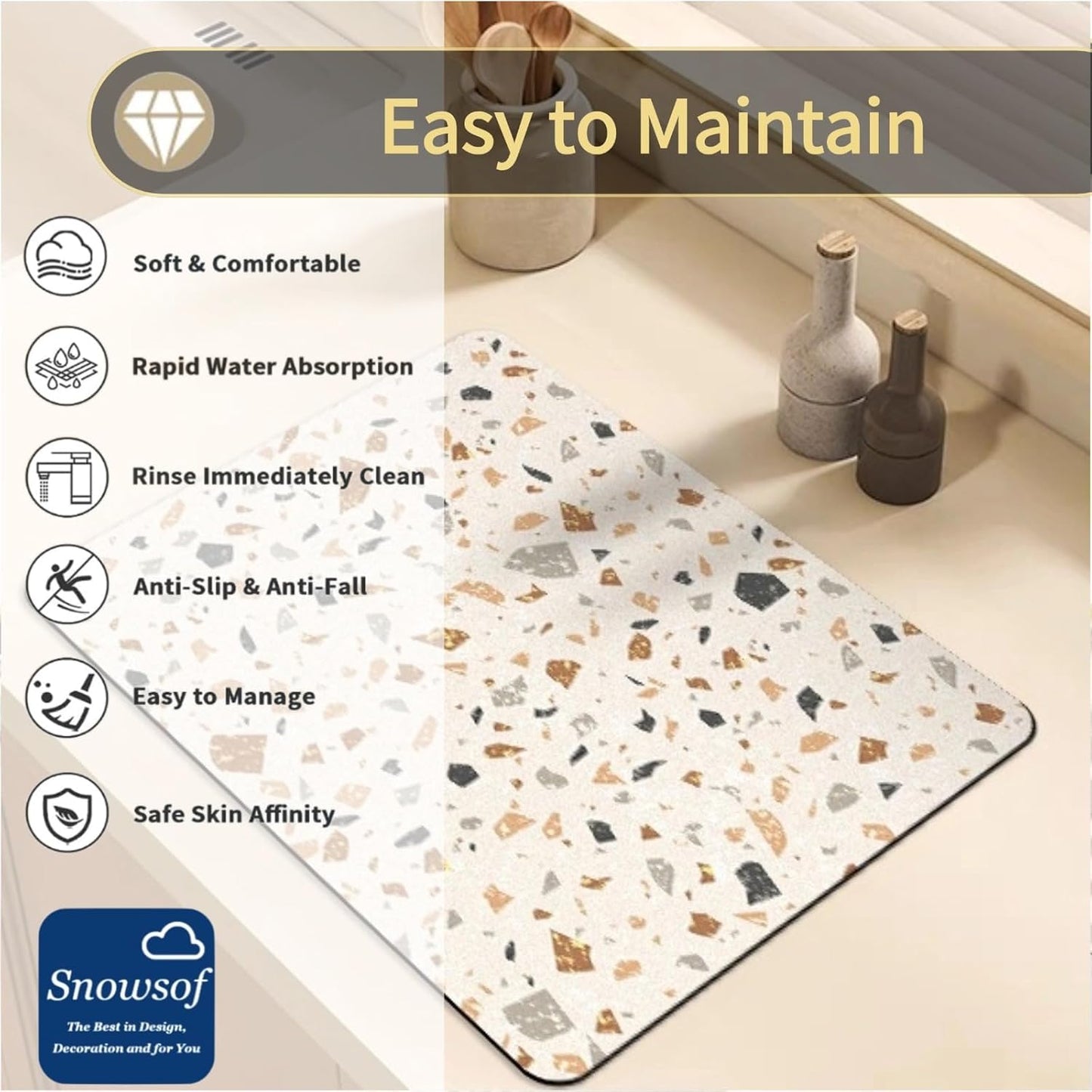 Dish Drying Mat - Absorbent Countertop Mat for Coffee Maker, Expresso Machine, Kitchen Use (01,12''×16'')