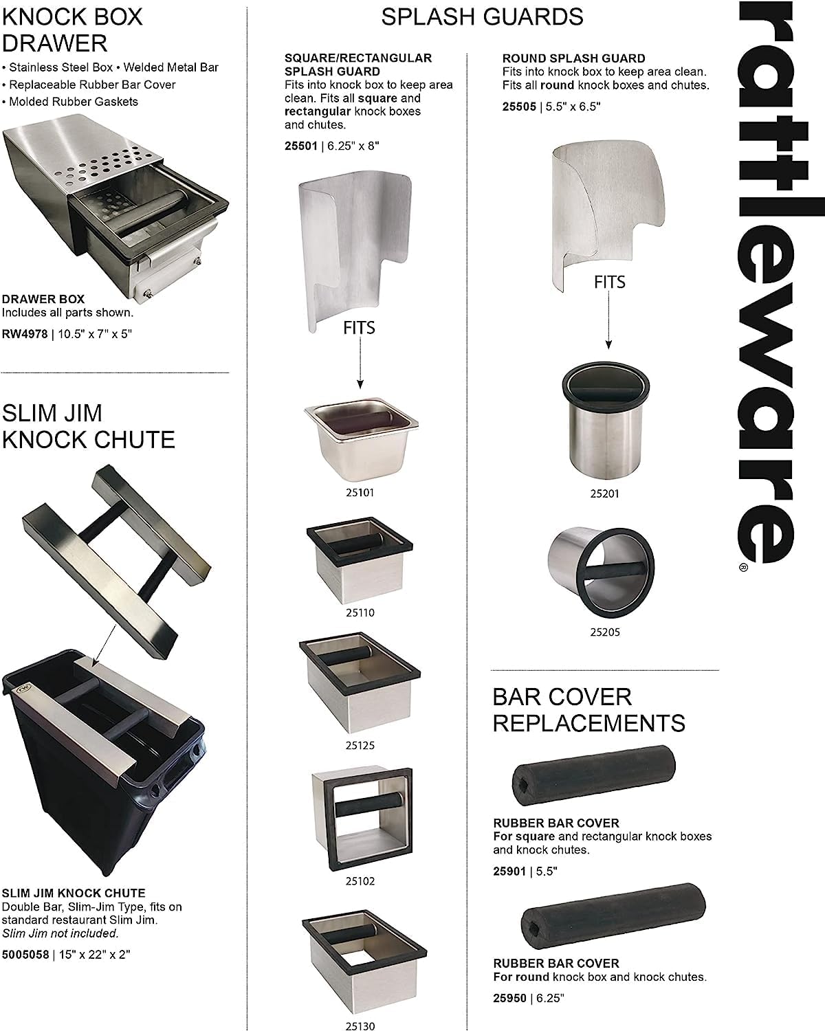 Rattleware Stainless Steel Open Bottom Knock Box Chute - For Home, Cafe, Restaurant, Hotel, Office, or Commercial Establishment - Trusted By Baristas Worldwide (6"x5.5"x4")