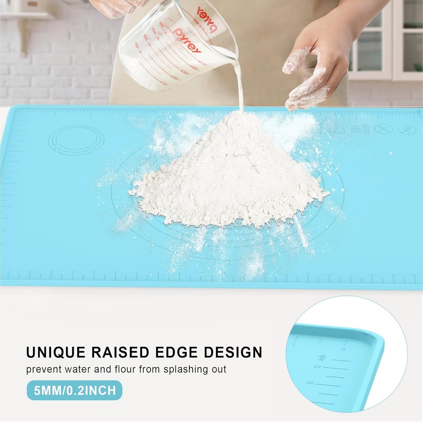 Silicone Baking Mat, Pastry Mat for Rolling Dough, Dough Rolling Pad 24''x16'', Silicone Pastry Mat with Measurements for Pizza, Pie, Macaron, Bread (Beige, XL)