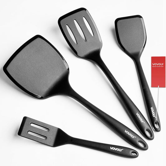 Silicone Spatula Set, 600¡ÆF Heat Resistant Silicone Spatula Turner Flipper for Cooking, Non Stick and Non Scratch Kitchen Utensils for Eggs & Pancakes, 4 Pack, Black