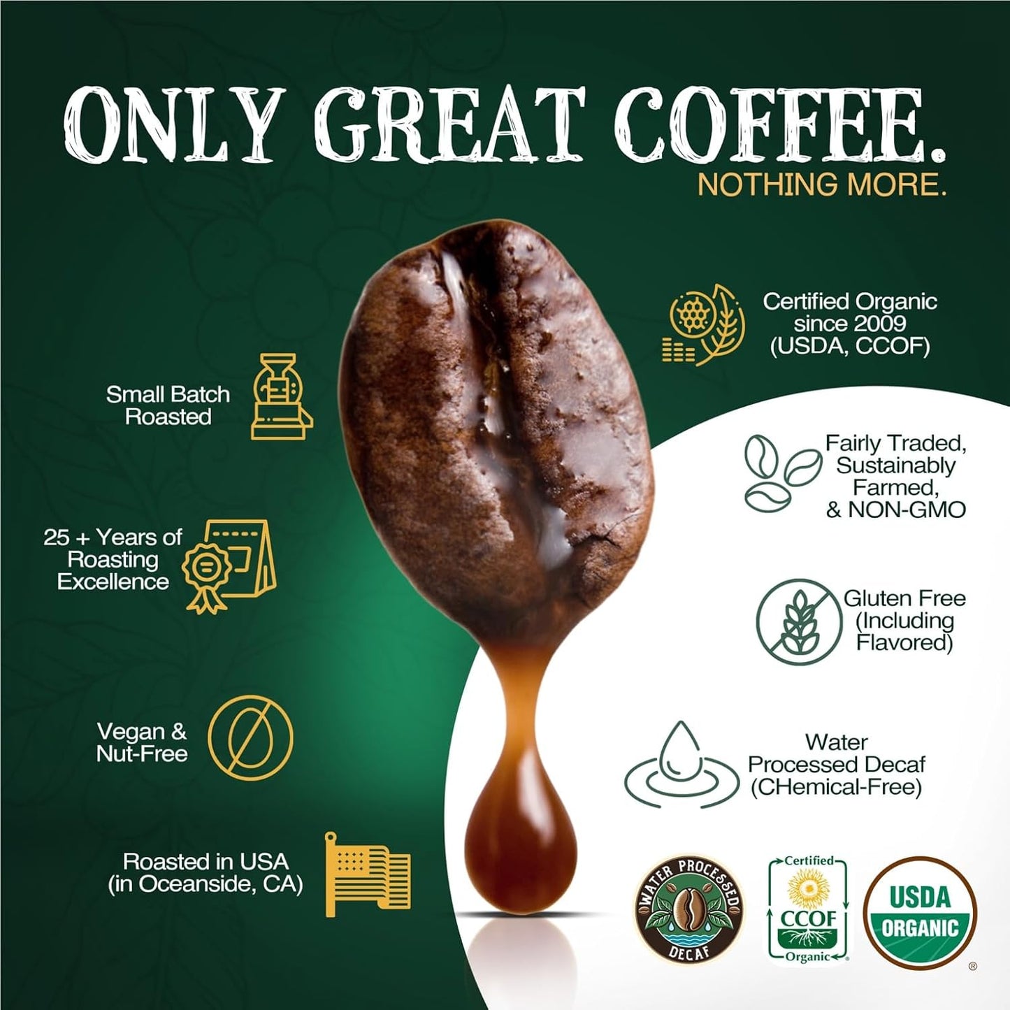 The Bean Organic Coffee Company Water Processed DECAF Milky Way, Medium Roast, Whole Bean Coffee, 16-Ounce Bag
