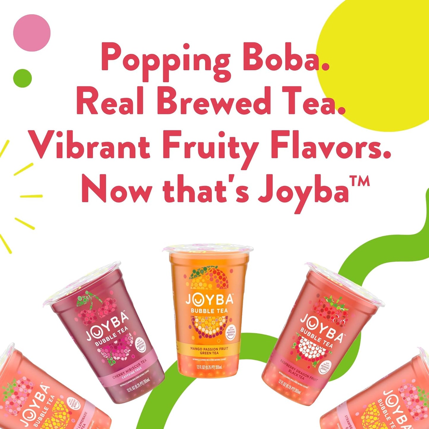 JOYBA Botanicals Sweet Peach Honeysuckle Bubble Tea, 4 Pack, 12 fl. oz. Cups