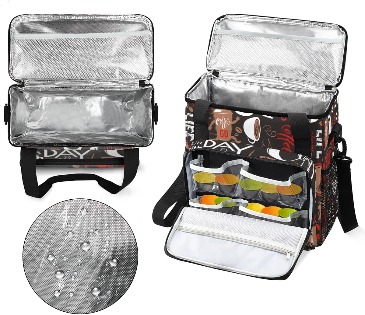 Brown and Red Coffee Cafe Coffee Maker Carring Bag Travel Carrying Storage Tote Bag Compatible with Keurig K-Mini or K-Mini Plus Portable Single Serve Coffee Brewer Case with Pockets for K-cup Pods