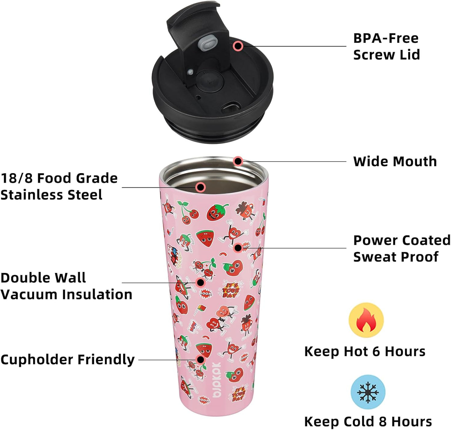 BJPKPK 26oz Stainless Steel Insulated Tumbler With lid And Straw Travel Coffee Thermal Tumblers Cup For Women And Men,Passionate Pink