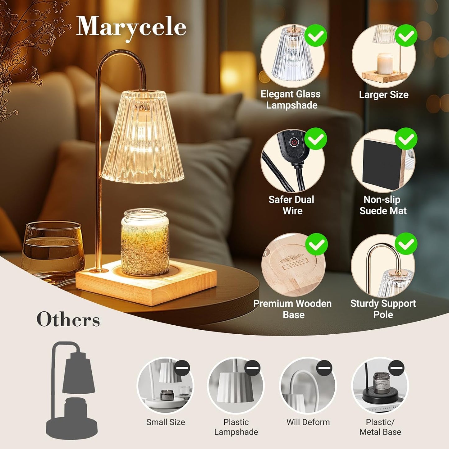 Candle Warmer Lamp with Timer Dimmer, Birthday Gifts for Mom Women Friend Sister, House Warming Gifts, Vintage Clear Wax Melt Warmer, Fall Decorations Office Apartment Dorm Room Home Decor
