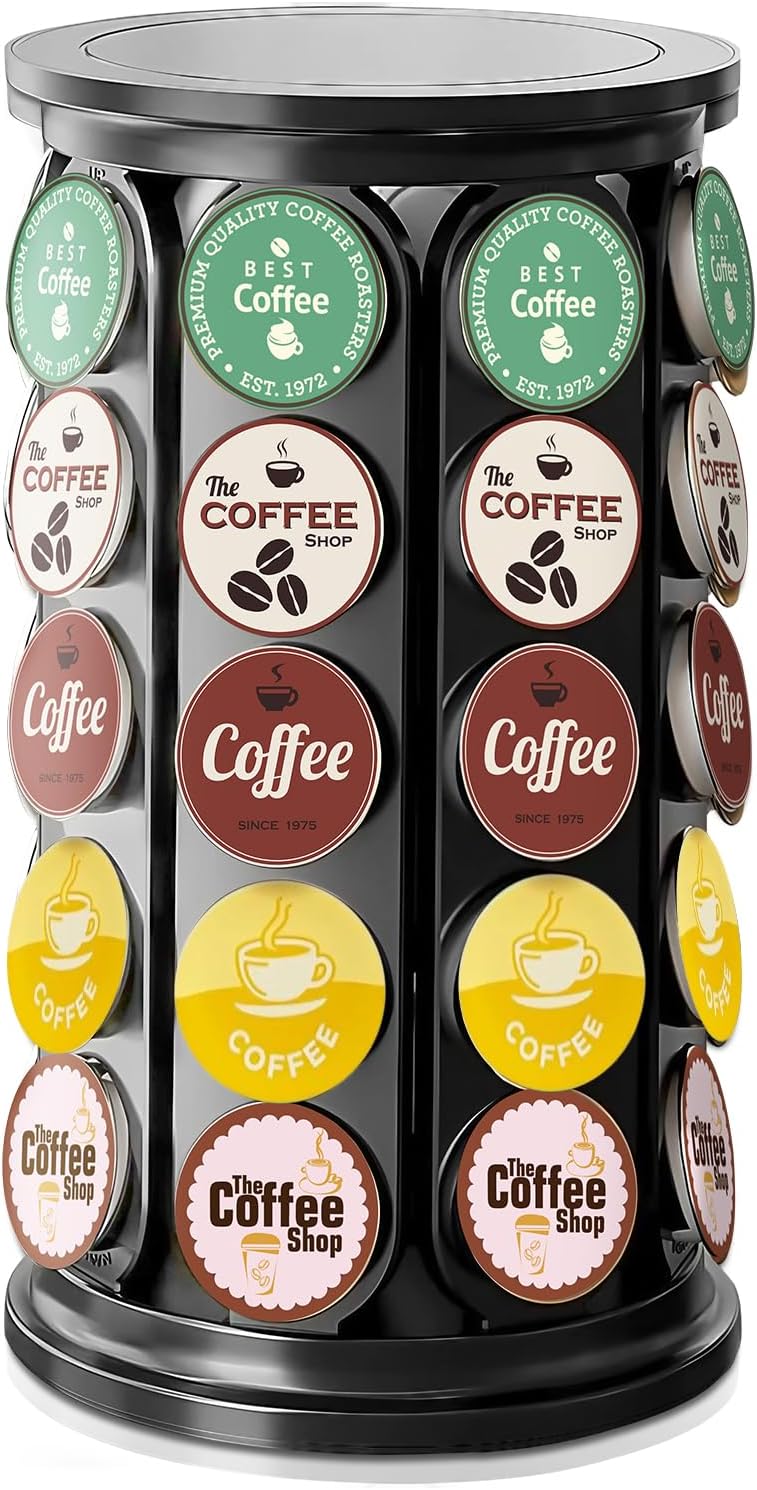 K Cup Holder, Coffee Pod Storage Carousel Holder Organizer Compatible with 40 Keurig K-Cup Pods, Home or Office Kitchen Counter Organizer（Black）