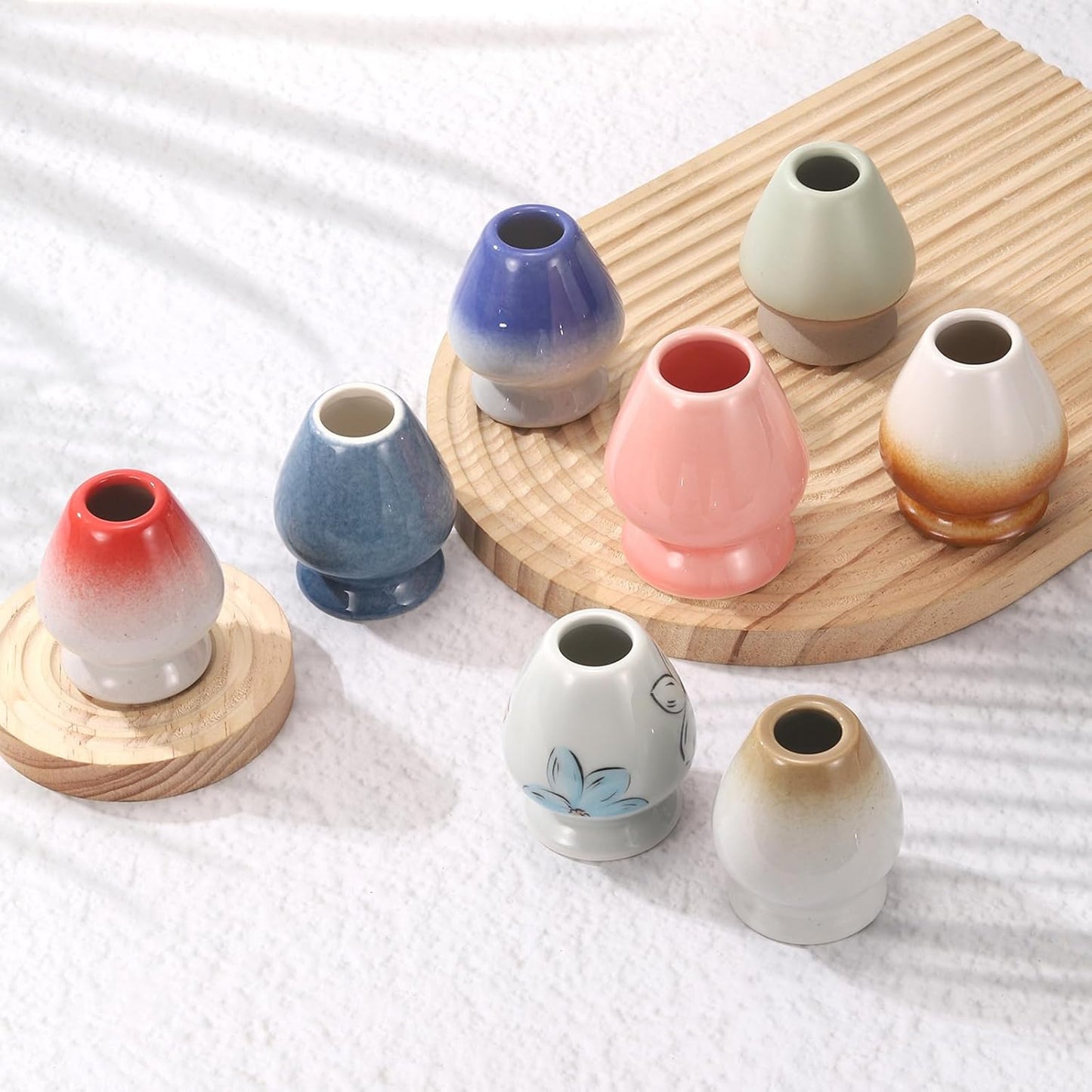 HARFINGTON Ceramic Chasen Stand 70mm Matcha Whisk Holder Teas Set Whisks Stand Traditional Matcha Tea Chasen Holder Tea Set Accessories for Tea Tasting, Beige/Black