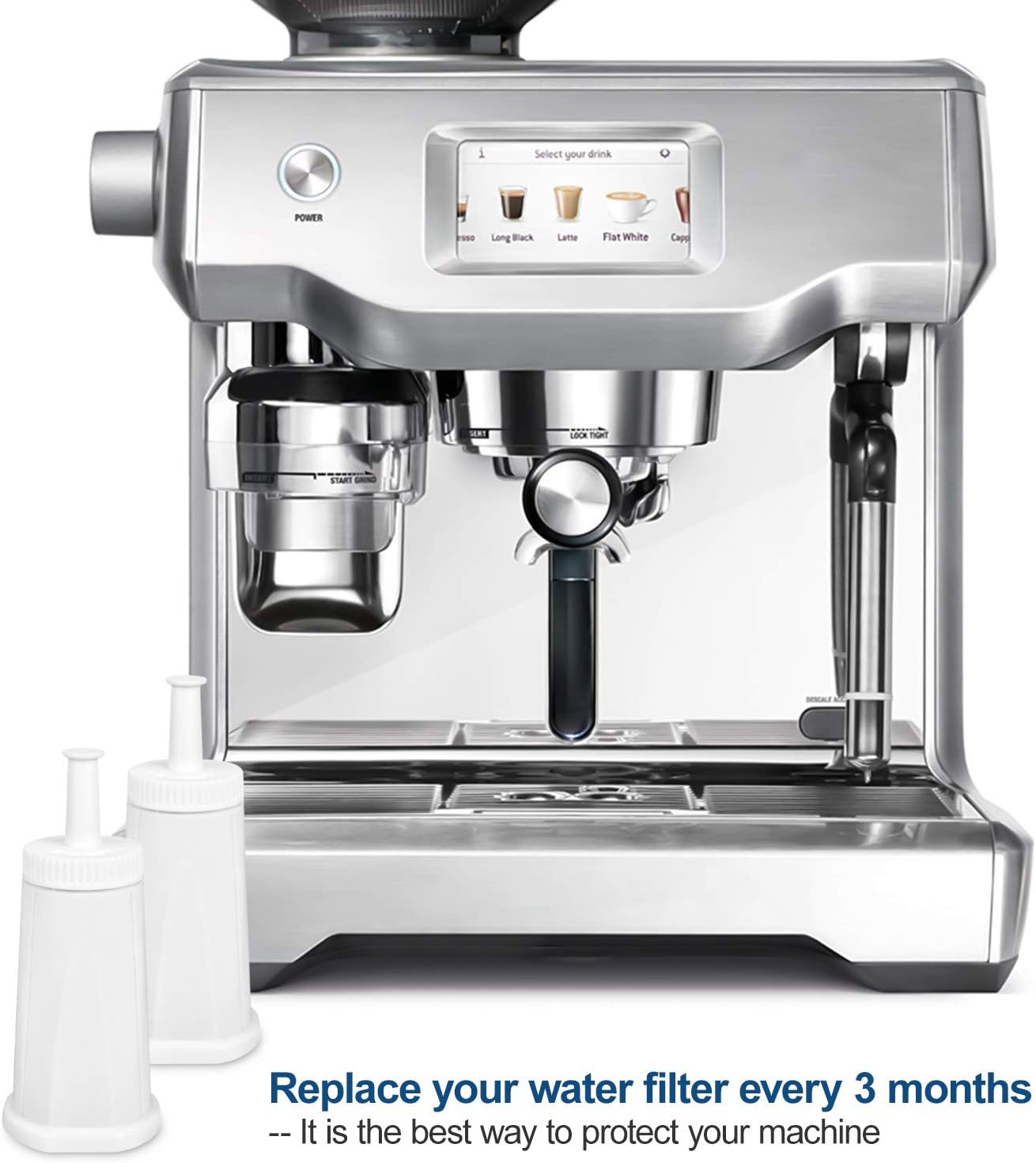 Filter - Replacement Water Filter Compatible with Breville Sage Claro Swiss For Oracle, Barista & Bambino - Compare to Part #BES008WHT0NUC1. Pack of 4（First use without adding coffee powder）