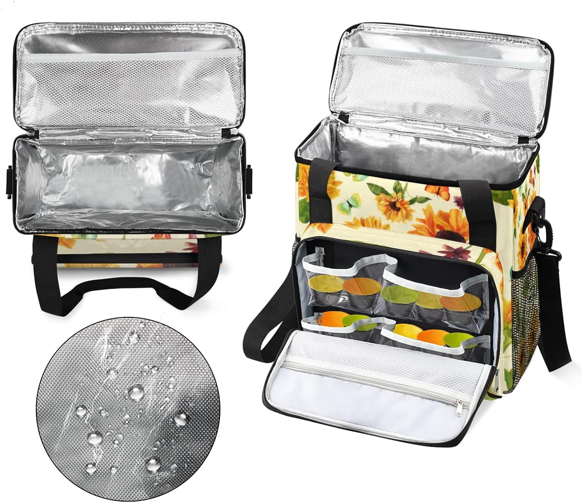 Sunflower Coffee Maker Carring Bag Flower Leaves Travel Storage Tote Bag Compatible with Keurig K-Mini or K-Mini Plus Portable Single Serve Coffee Brewer Case with Pockets for K-cup Pods