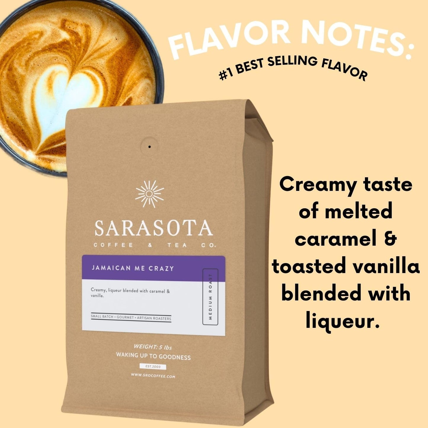 Sarasota Coffee Ground Jamaican Me Crazy | Medium Roast Gourmet Flavored Coffee Grounds | Low Acid, Mold Free, Specialty Grade Flavored Bulk Ground | 5lb (80 oz)