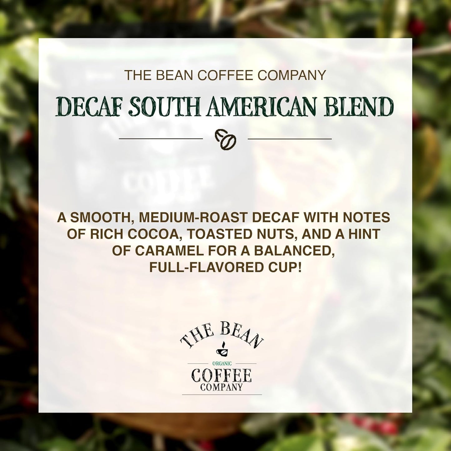 The Bean Organic Coffee Company Water Processed DECAF South America Blend, Medium Roast, Whole Bean Coffee, 5-Pound Bag