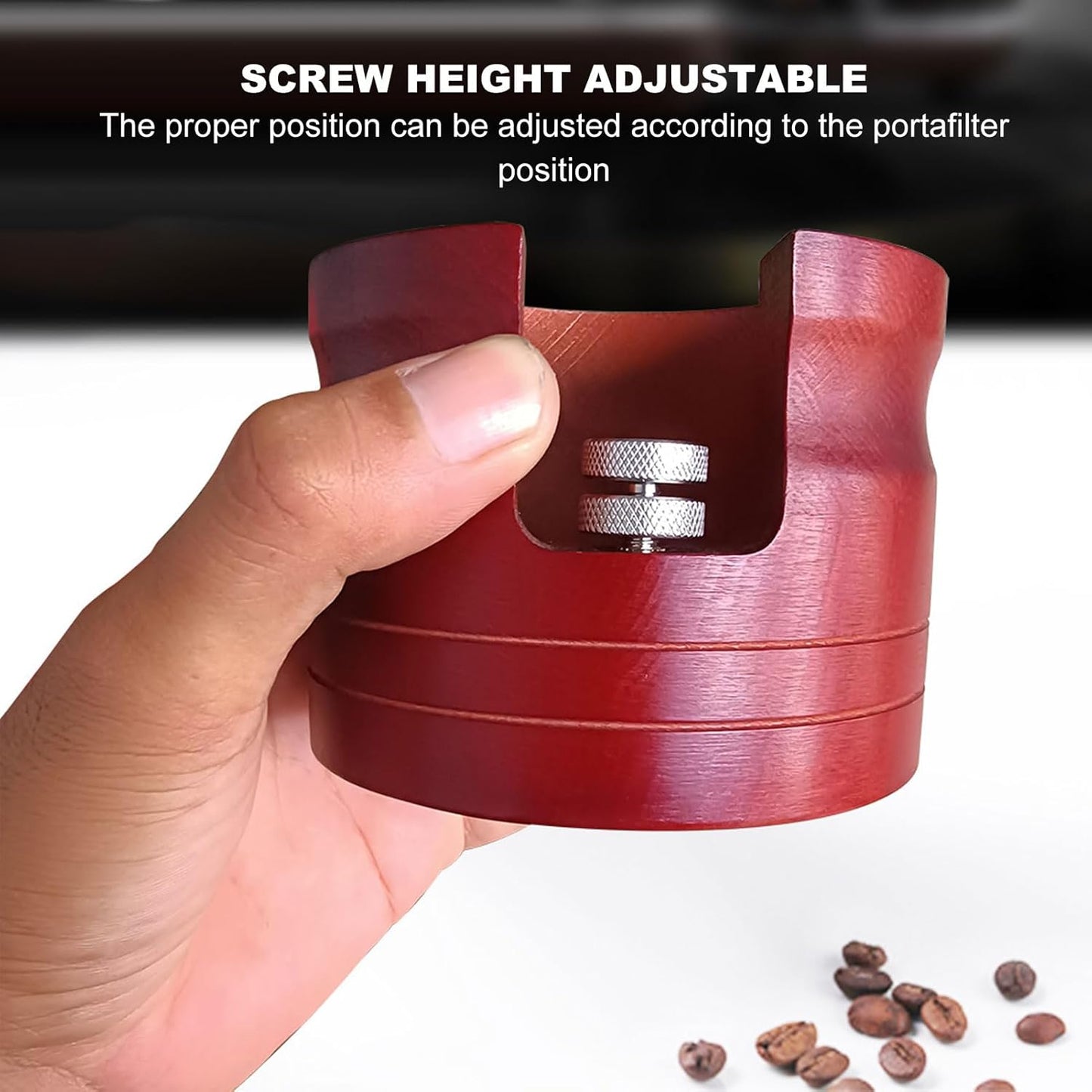 Elegant Wooden Coffee Portafilter Holder Stand, Round Red Bottomless Portafilter Tamping Station for Home Bar