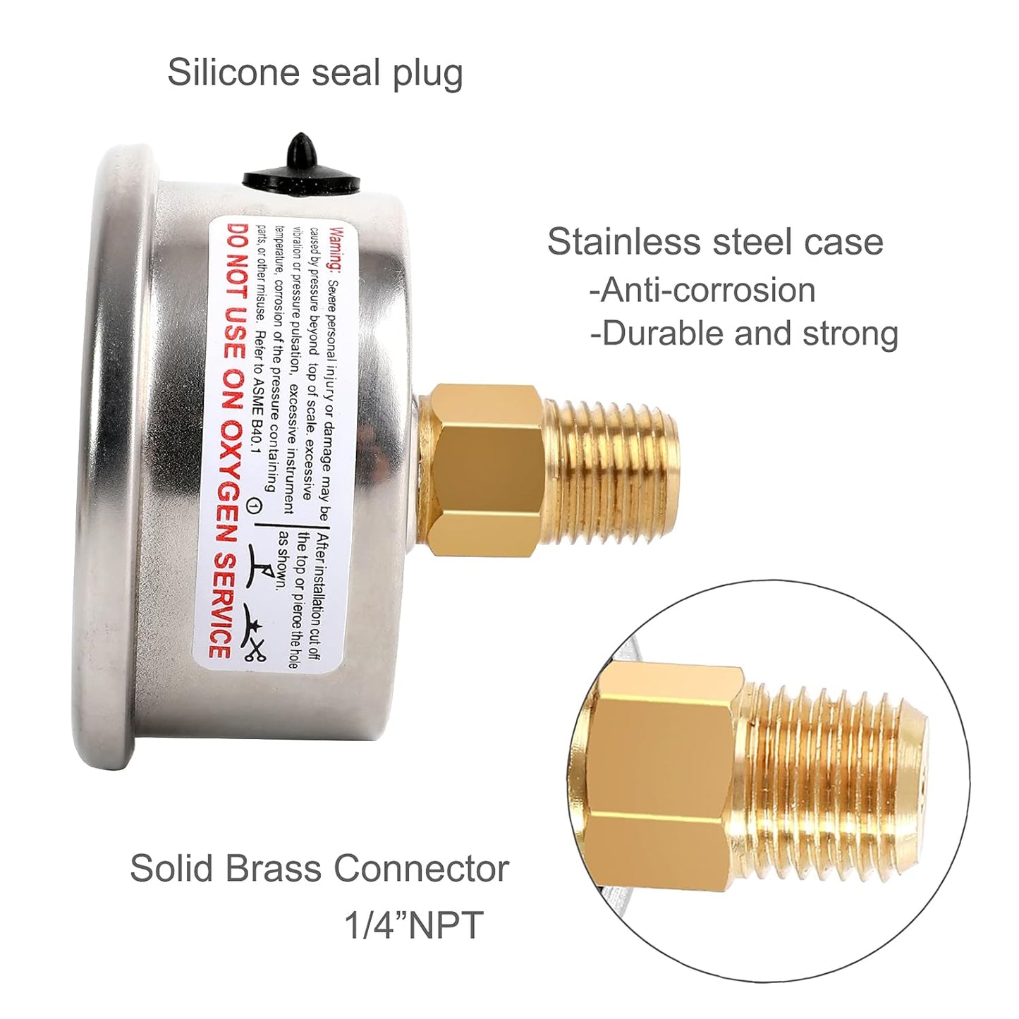 Glycerin Filled Pressure Gauge 160psi/11bar, Stainless Steel case, Brass Inside Construction, 2-1/2" dial, 1/4" NPT Back Connection.…