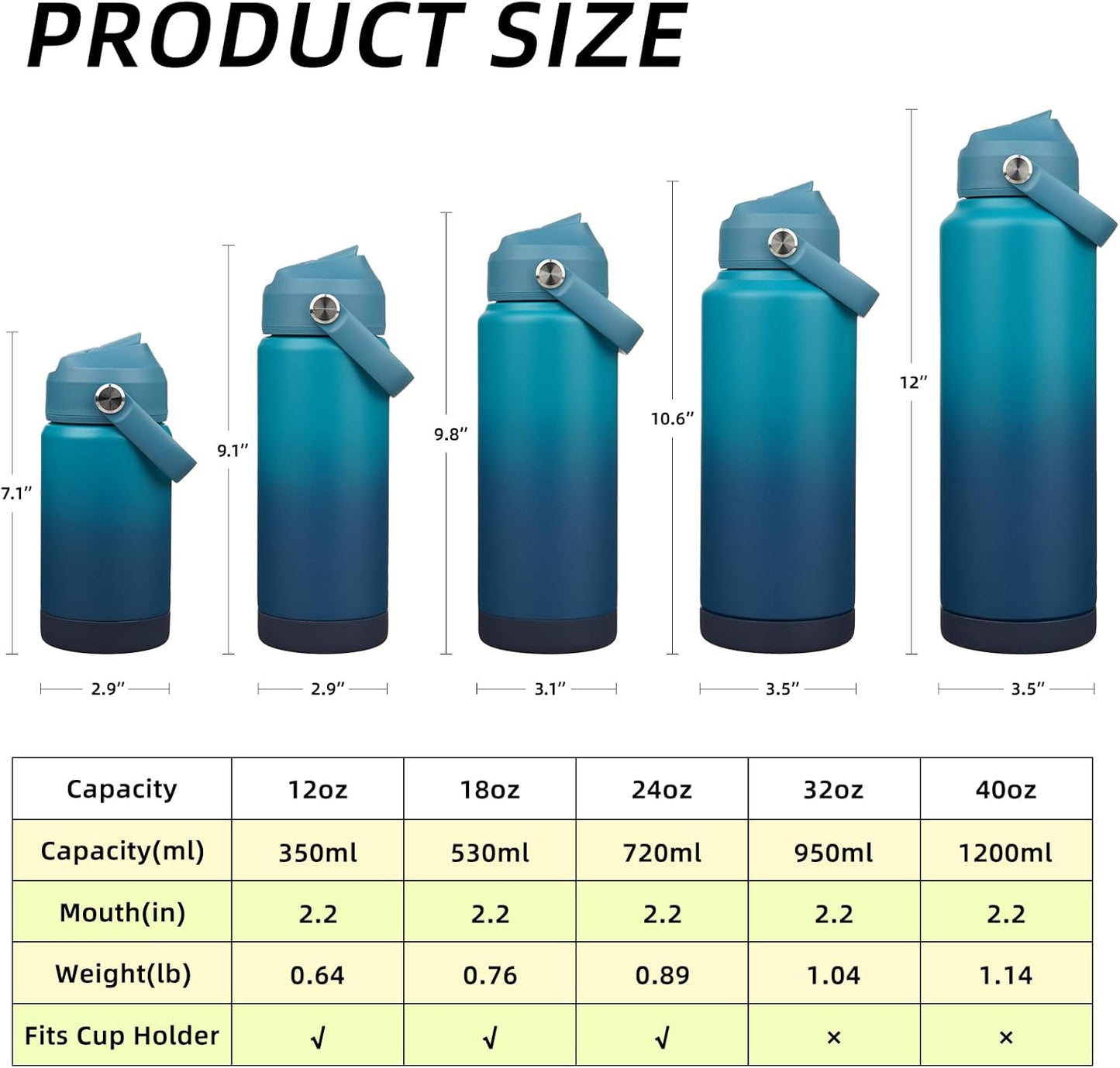 BJPKPK Insulated Water Bottle with Straw Lid, 12oz Thermos Water Bottles with Soft Nozzle, Flex Handle & Non-slip Boot, BPA Free Leak Proof Stainless Steel Metal Thermos, Tumblers, Cups,Vast