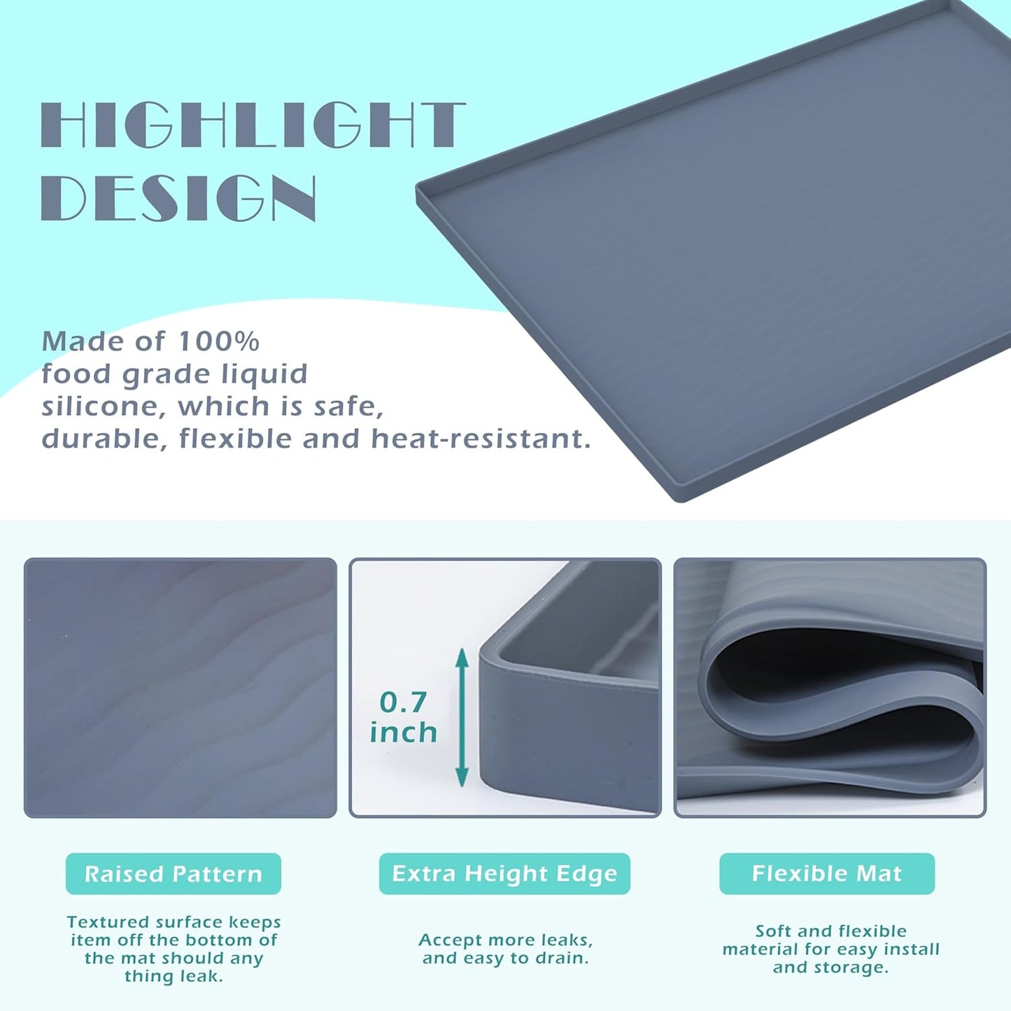 URMONA Waterproof Silicone Under Sink Mat 22'' x 14'' Shelf Liner for Kitchen and Bathroom, Cabinet and Counter Protector, Storage and Organizers, Litter Mat, Pet Cat Puppy Essentials(Black)