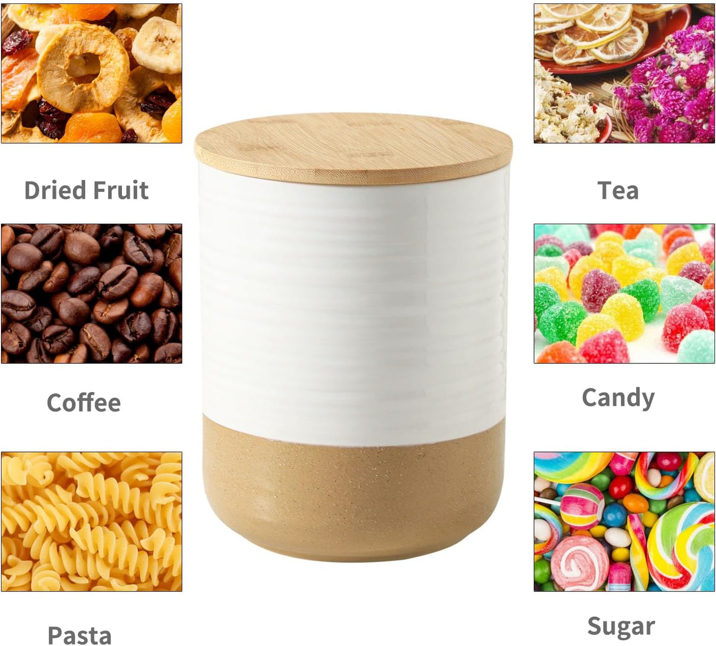 Hasense Ceramic Kitchen Canisters with Bamboo Lids – 80oz & 24oz Storage Jars Set – 7.5" + 5.9" Airtight Pantry Containers for Tea, Coffee, Flour, Snacks – Modern Minimalist Design 2-Pack White