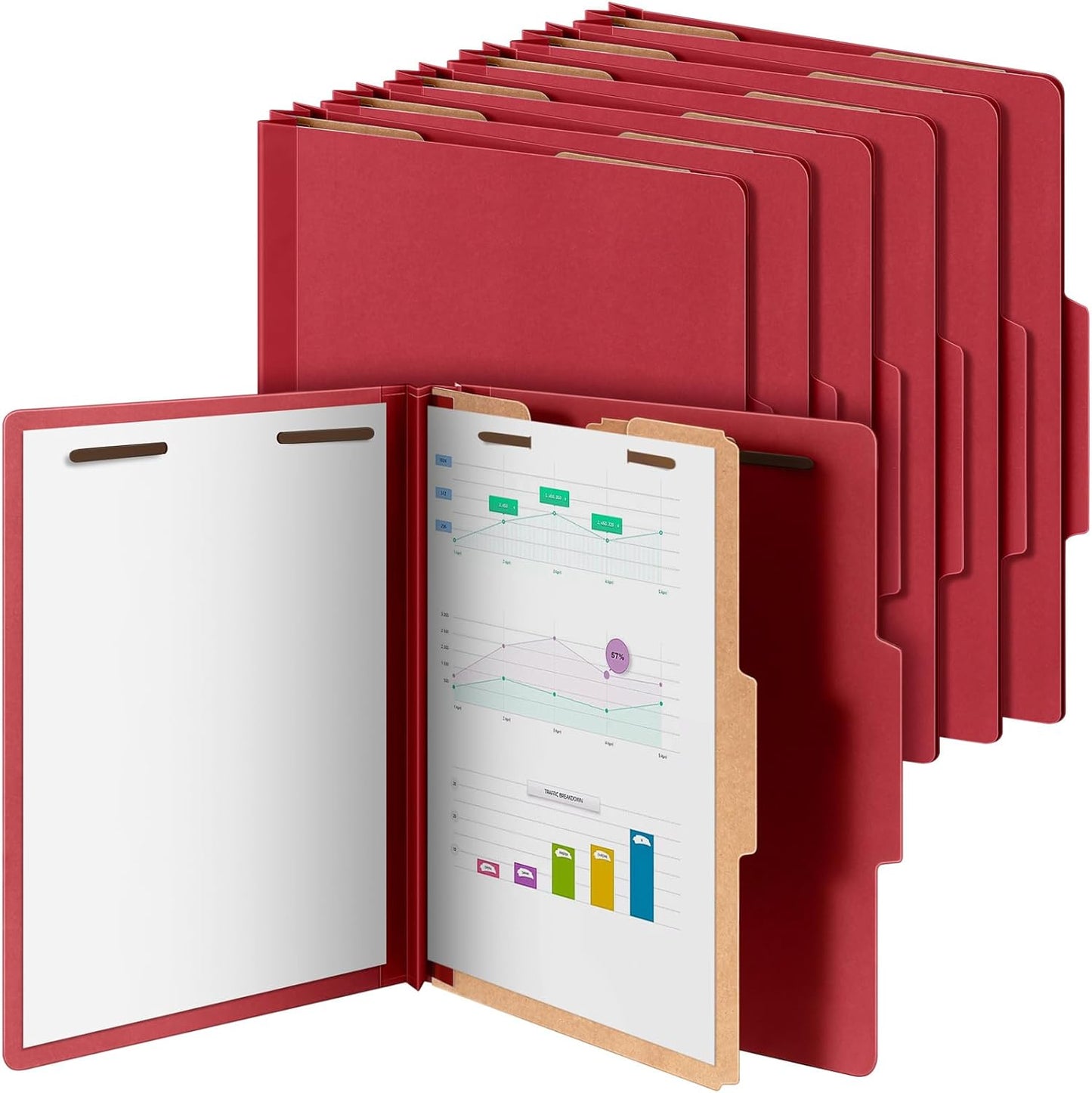 12 Pcs Classification Folders Letter Size, Back to School Supply for Teacher, Student, 1 Divider Pressboard File Folder Bulk with 2 Fasteners, 3.5 Inch Expanding File Organizer (Red)