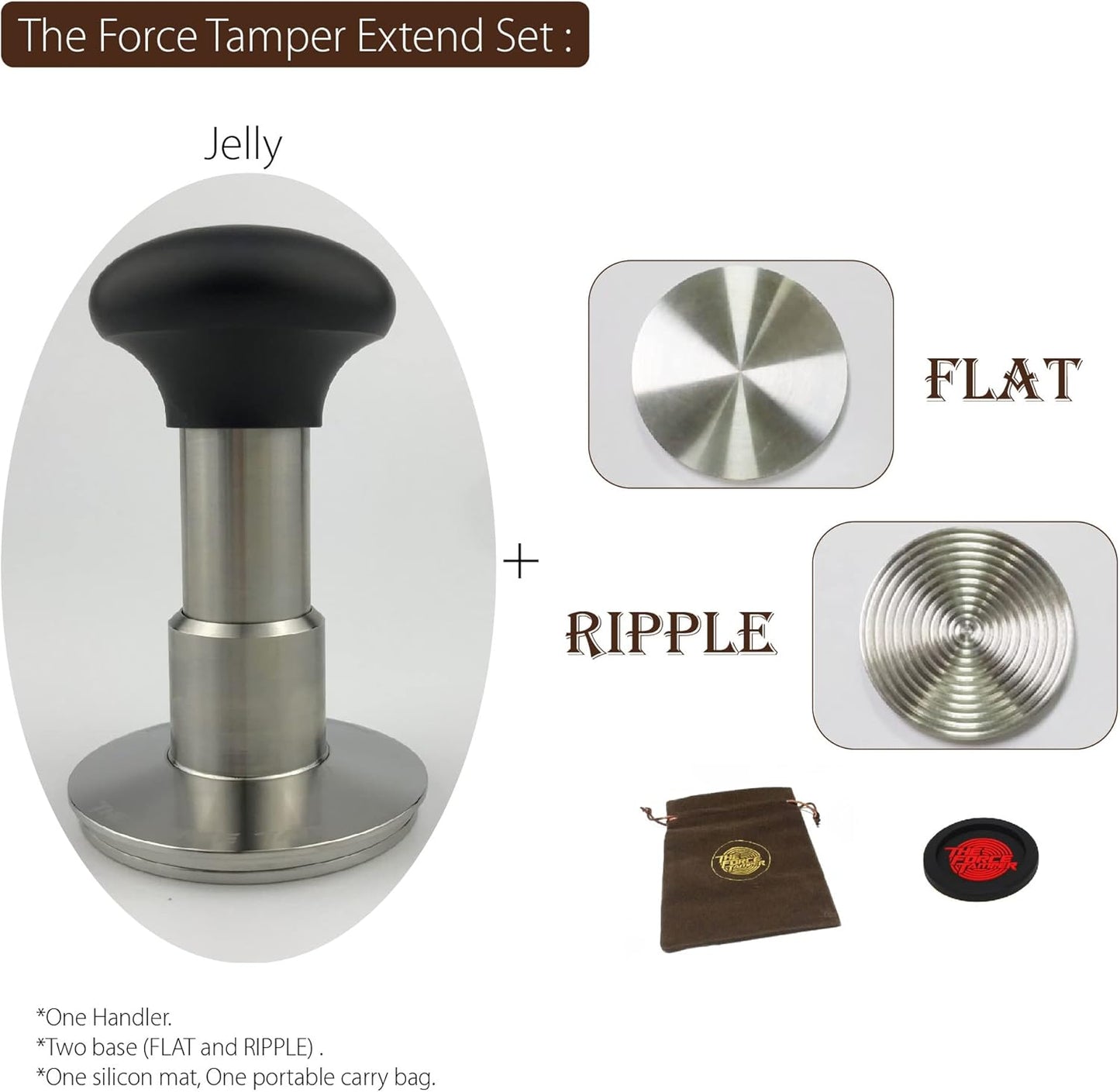 The Force Tamper Automatic Impact Coffee Tamper Adjustable Const Pressure and Autoleveling Extend Set New (Jelly, 58.50mm)