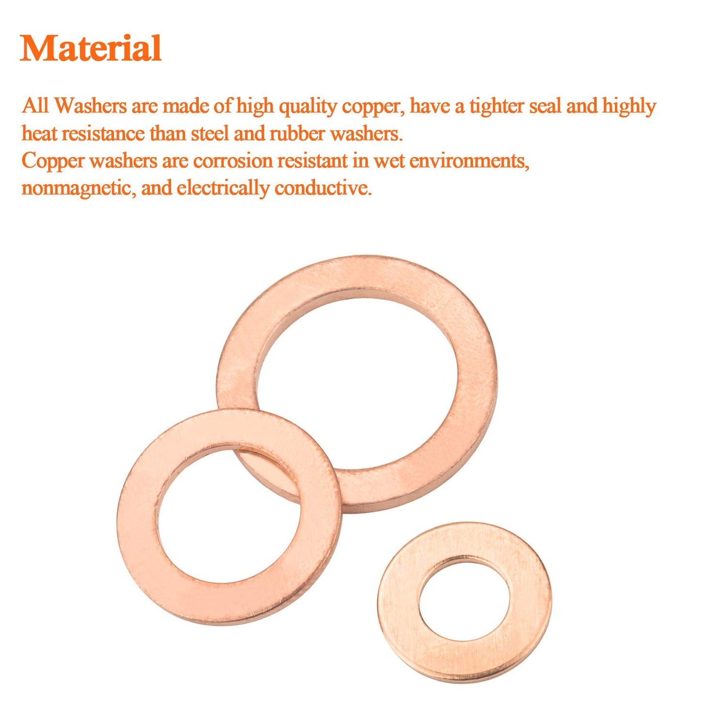 M5 Flat Washer Copper Sealing Ring, 5mm ID 9mm OD 1mm Thickness Metric Sealing Gasket, 100 Pieces