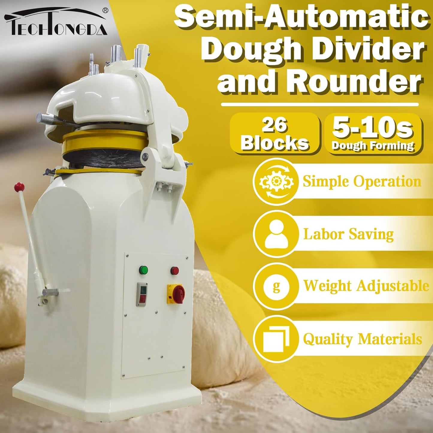 TECHTONGDA Dough Divider Rounder Dough Ball Machine 26pcs 1.8og-5.3oz Electric Dough Cutting and Rounding Machine for Hamburger Bread Pizza Bakery