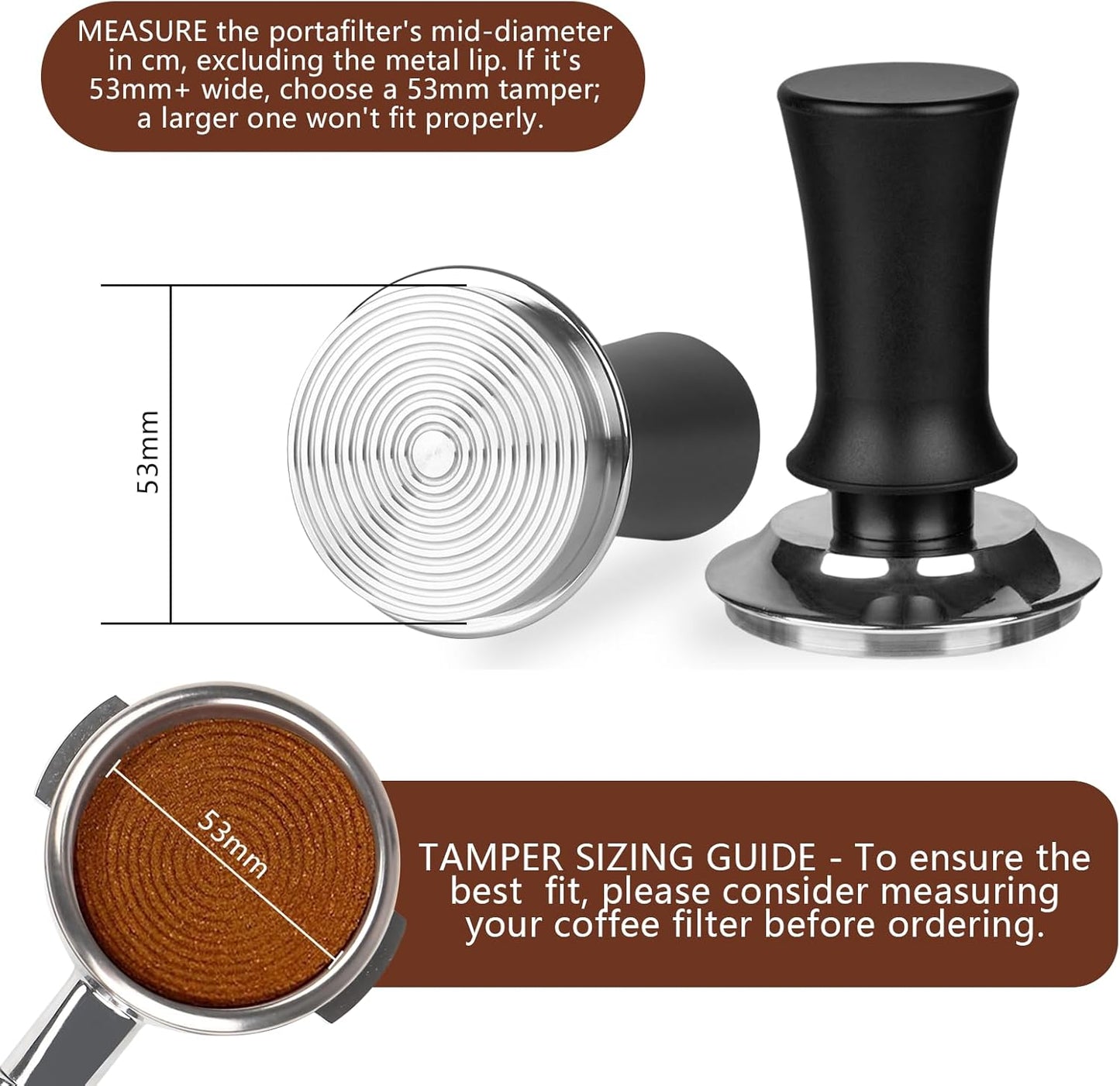 53mm Espresso Tamper Set - Spring-loaded Coffee Tamper, Adjustable Depth Espresso Distributor Leveler, Magnetic Dosing Funnel Aluminum Metal, Reusable Puck Screen, Fit for 53mm Portafilters