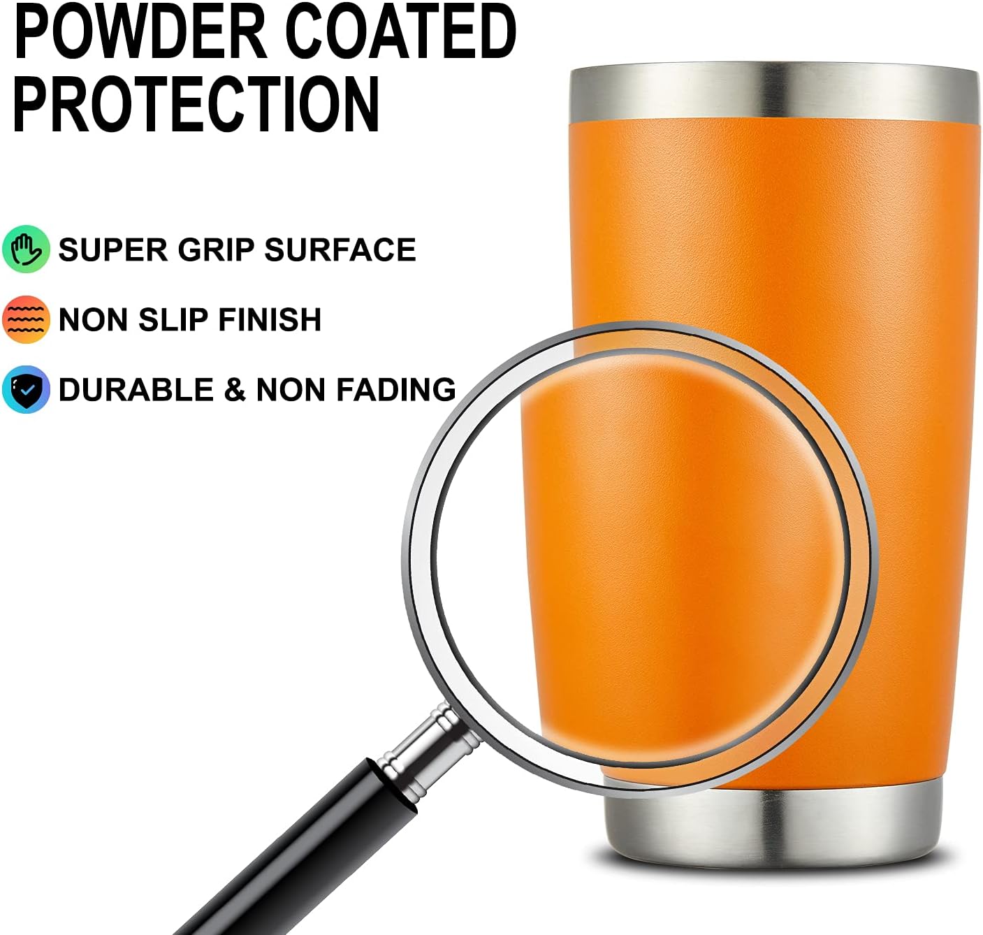 COMOOO 20oz 8 Pack Tumbler Double Wall Vacuum Insulated Coffee Travel Mug Stainless Steel Tumbler Bulk with Lid and Straw Insulated Coffee Cup for Cold & Hot Drinks (Orange, 8 Pack)