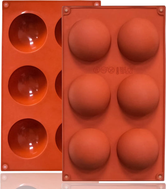 2 Pack Large 6-Cavity Semi Sphere Silicone Molds, Non-Stick Baking Mold for Making Standard Size Hot Chocolate Bomb, Cake, Jelly, Dome Mousse
