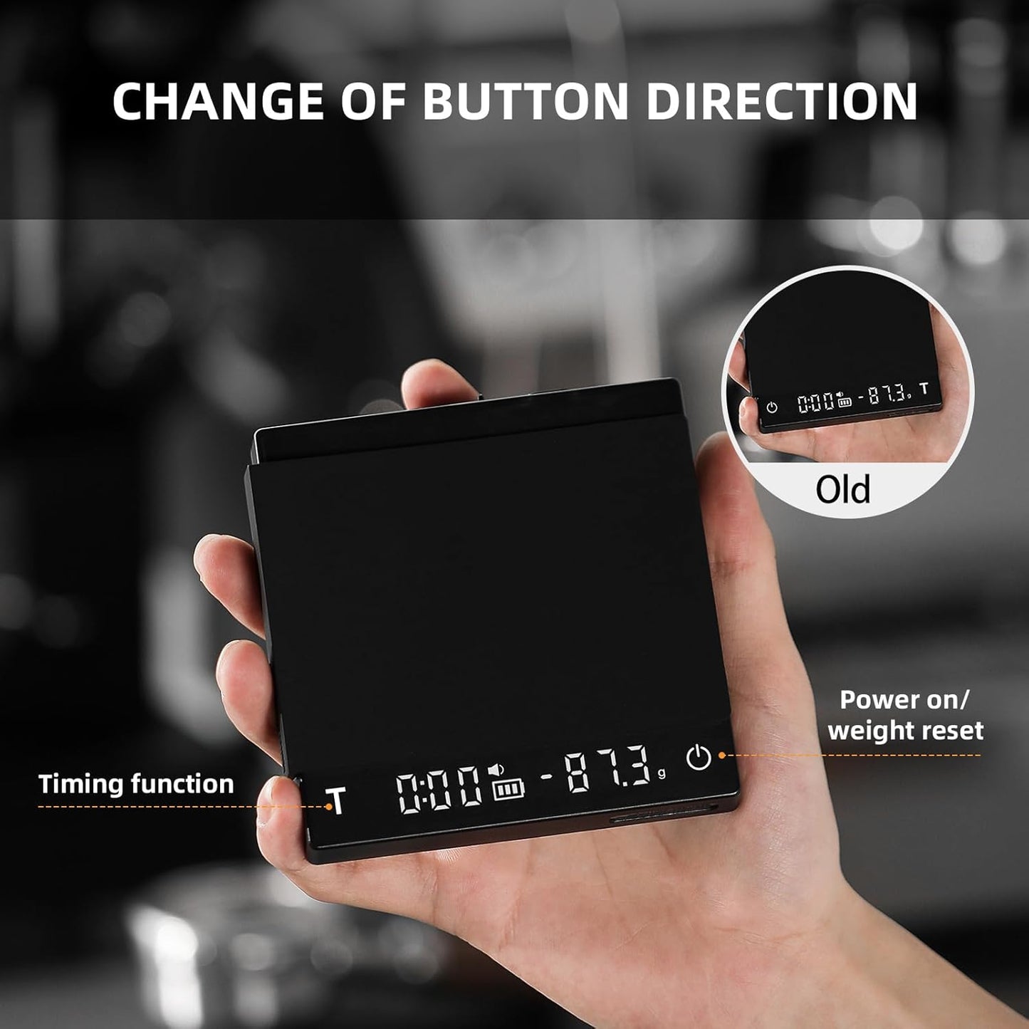 MHW-3BOMBER Mini Coffee Scale with Timer,Rechargeable Espresso Scale with Gravity Sensing,2kg/0.1g Precision Scale for Espresso&Pour-Over Coffee,Portable Digital Kitchen Scale,Black ES6029B-OS