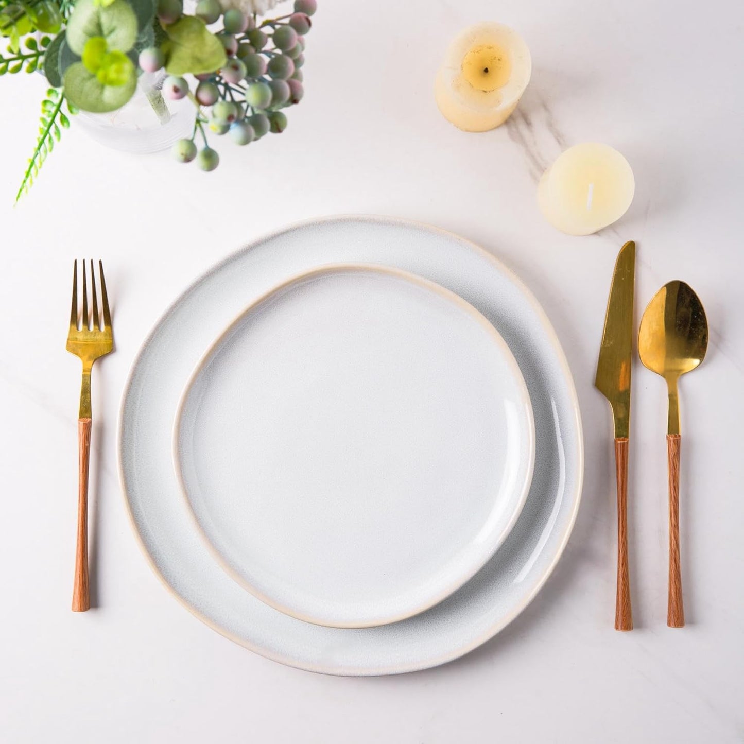 AmorArc Ceramic Dinner Plates Set of 6, 10.5 Inch Handmade Reactive Glaze Stoneware Plates, Rustic Shape Dinnerware Dish Set for Kitchen, Microwave & Dishwasher Safe, Scratch Resistant