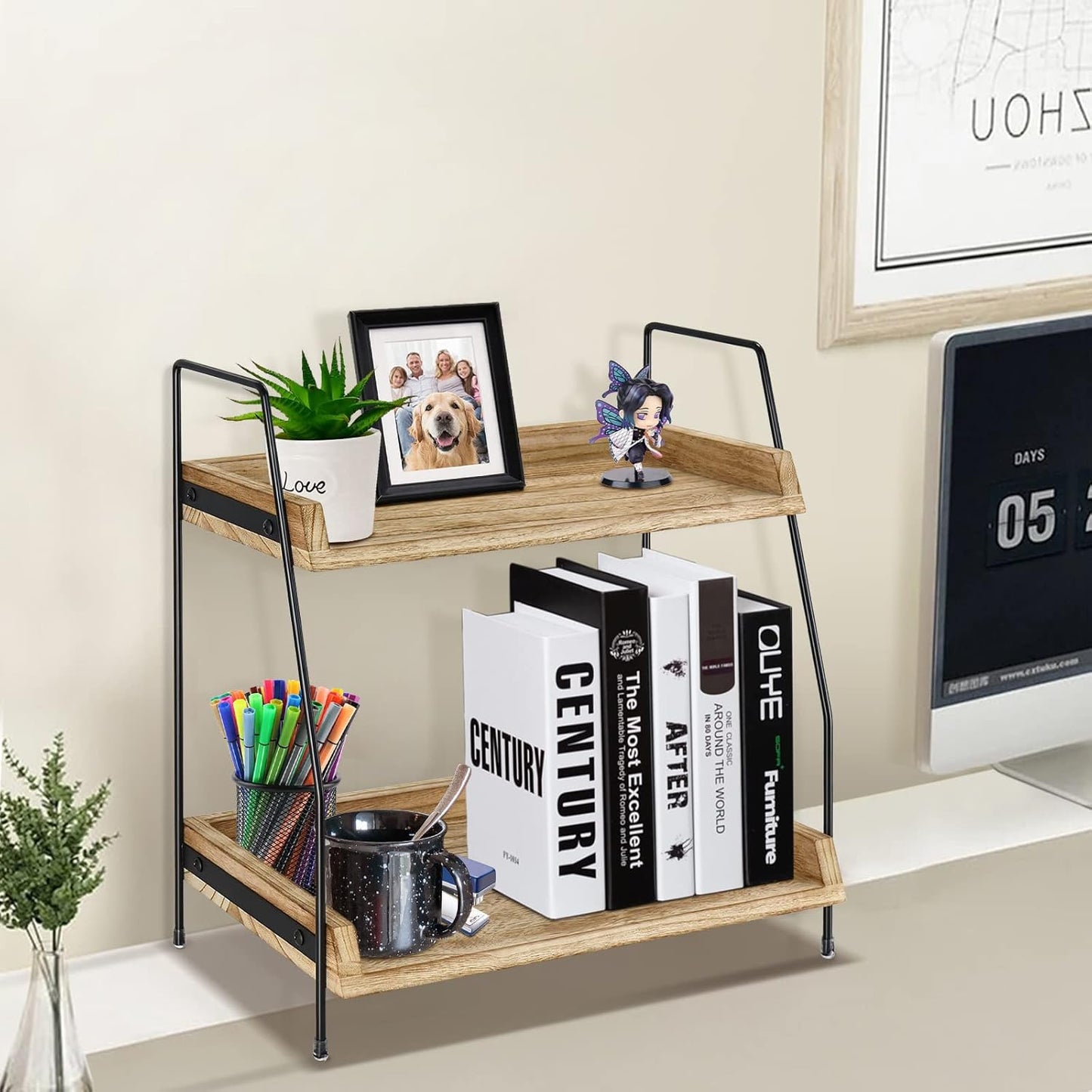 Yusepure Coffee Bar Accessories and Organizer Countertop, Coffee Station Organizer Kitchen Counter Shelf Organizer,Coffee Condiment Storage,Cup Lid Holder Countertop Shelf for Bathroom (Brown)