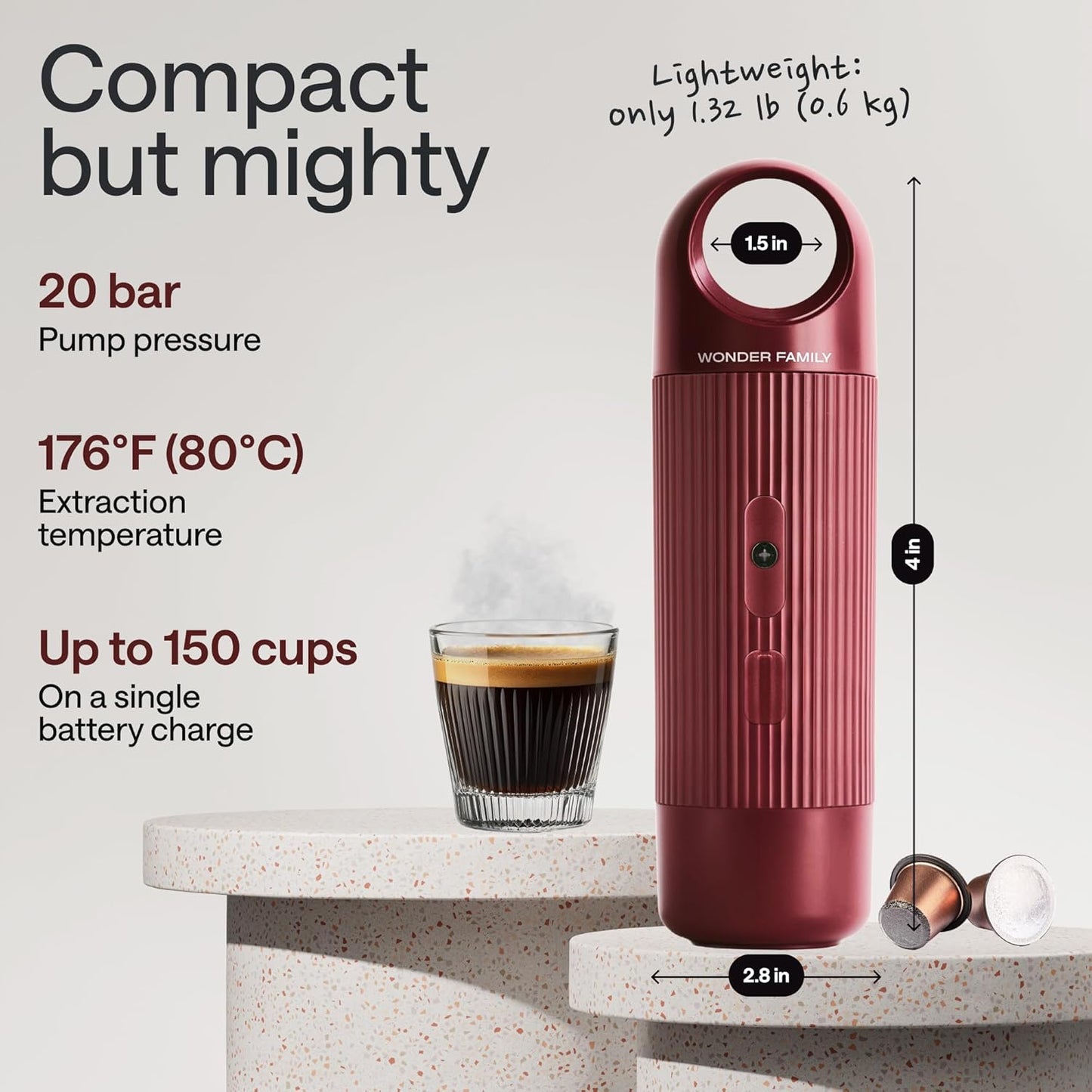 Portable Espresso Maker for Travel - Coffee Maker 5 Cup with Cold Water, 150 Cup with Preheated Water - Expresso Coffee Machine for Grounds, DG & NS Capsule - Automatic Espresso Machine, Type-C Charge