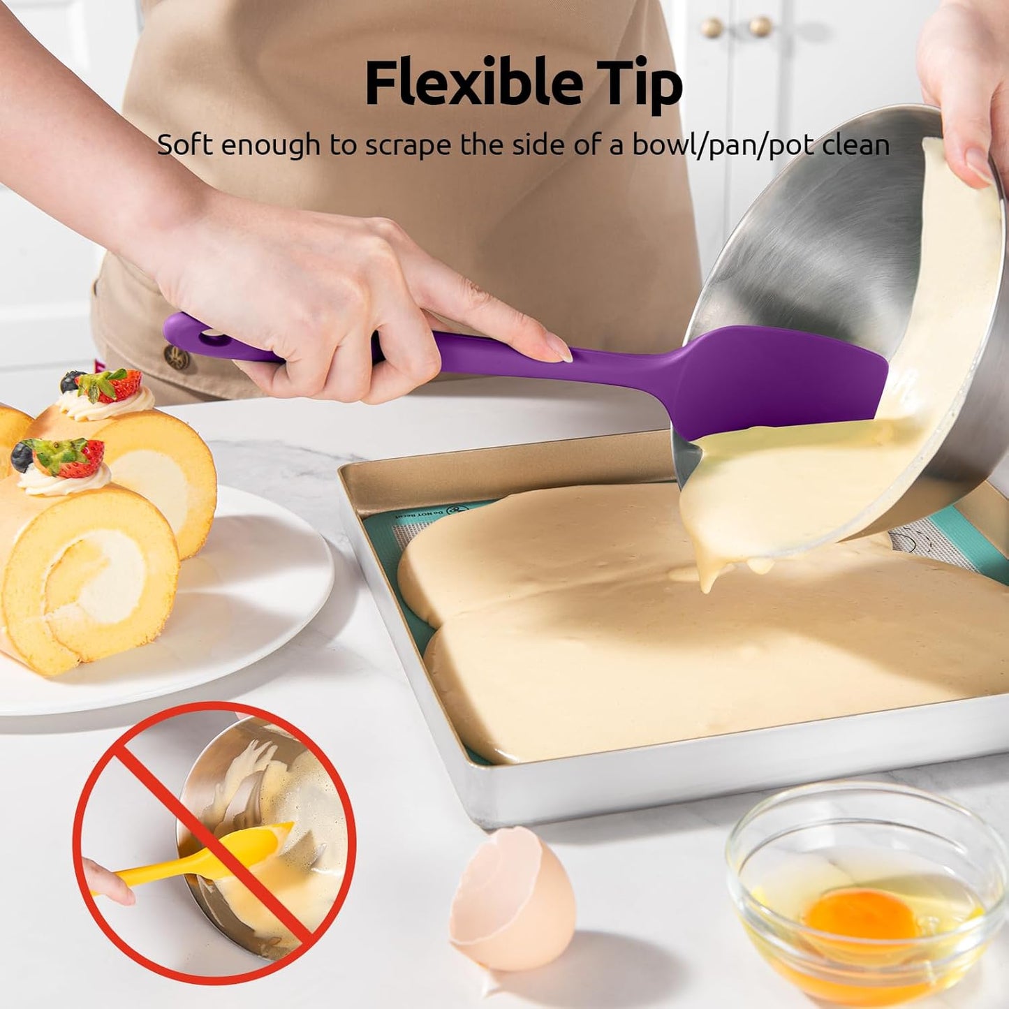 U-Taste Heat Resistant Silicone Spatula - 600ºF Hot-Proof Food Grade Kitchen Baking Bowl Scraper, Flexible and Sturdy Rubber Cooking Utensil for Mixing Scraping in NonStick Cookware (4 Pcs, Colorful)
