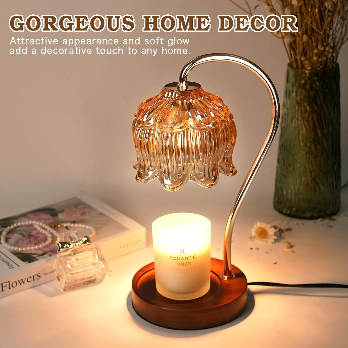 Flower Candle Warmer Lamp with Timer, Dimmable Candle Lamp Warmer, Birthday Christmas Gifts for Women Mom, House Warming for New Home Decor, Lotus Wax Melt Warmer for Jar Candles