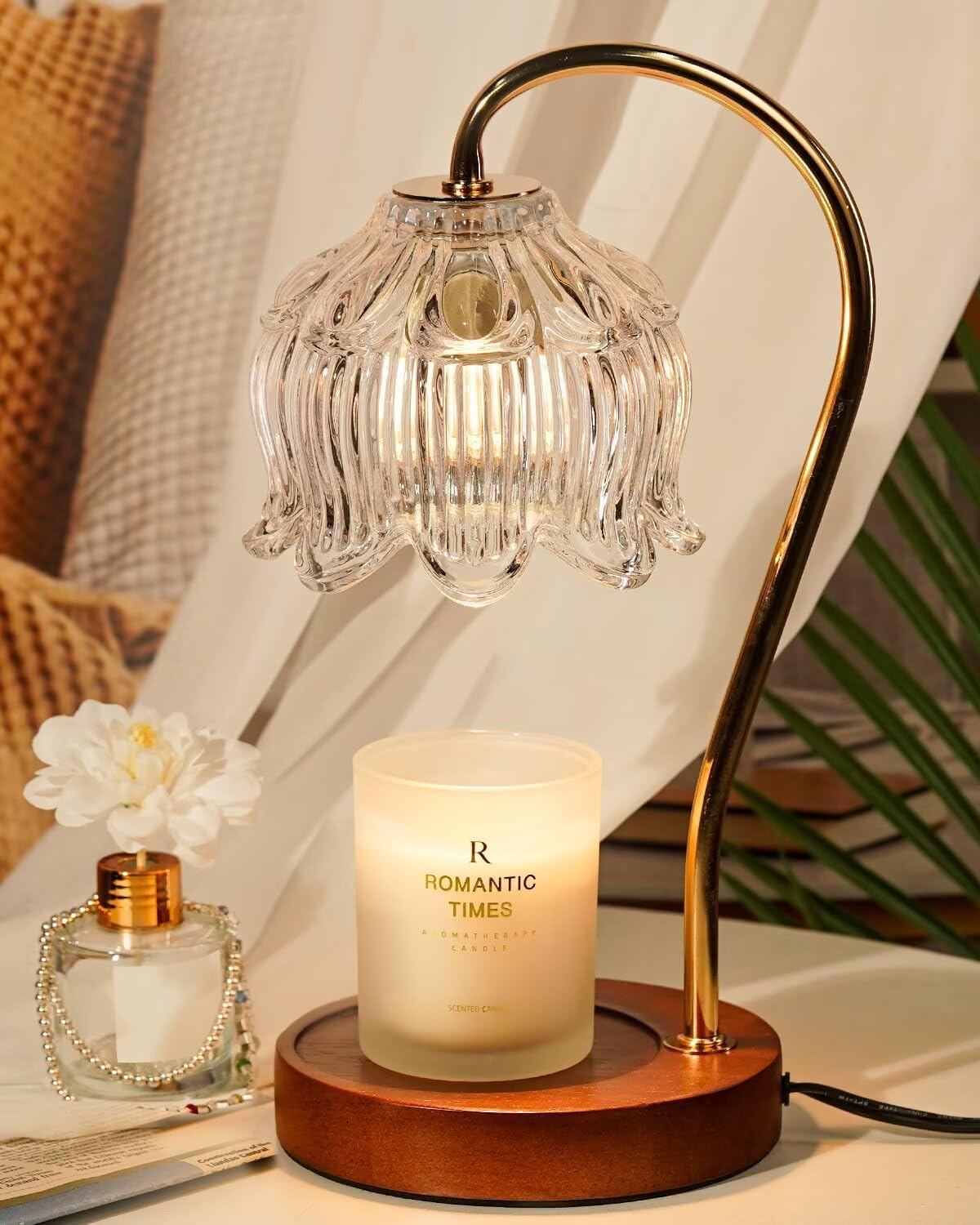 Candle Warmer Lamp with Timer Dimmer, Lotus Flower Dimmable Candle lamp Warmer, 2 Bulbs, Height Adjustable Wax Melt Warmer for Jar Scented Candles, Birthday Gifts Ideas for Women Mom, Home Decor