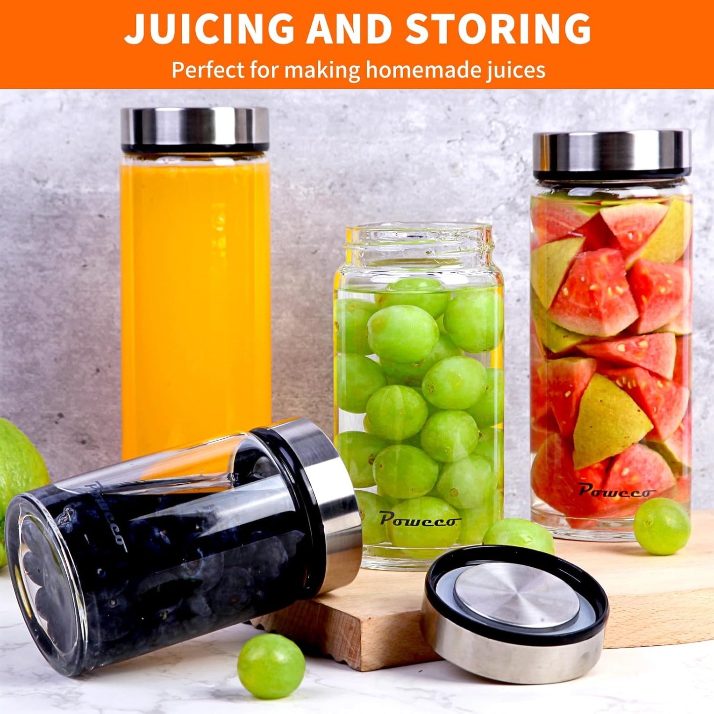 10oz Glass Juice & Water Bottles 6-Pack with Lids- Wide Mouth Reusable Borosilicate Glass- for Juicing, Smoothies, Protein Shakes, Blender & Shaker Bottle- Refillable & Dishwasher Safe(10 oz/300ml)