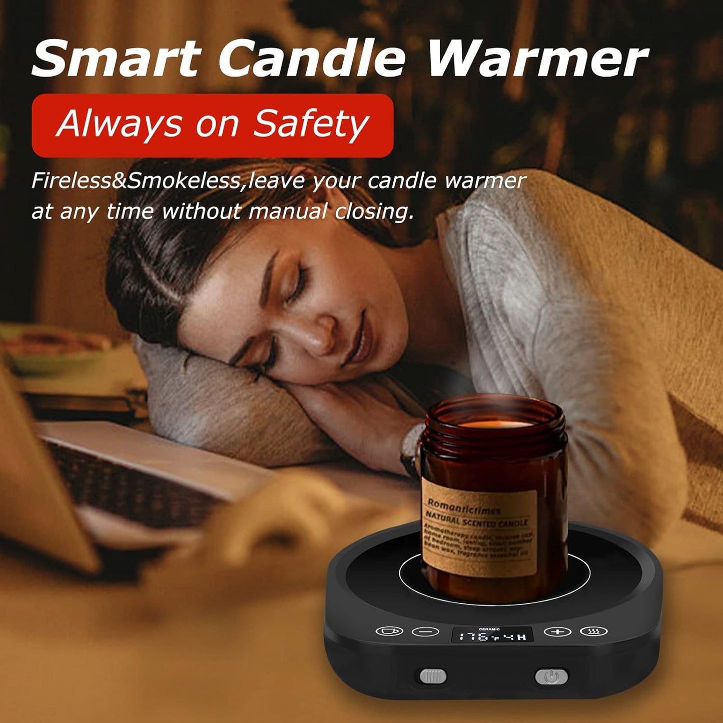 PUSEE Candle Mug Warmer Electric, Auto On/Off Gravity-Induction Coffee Warmer with 9 Temp Settings, 1-9 Timer Candle Melter, Beverage Warmer for Home & Office